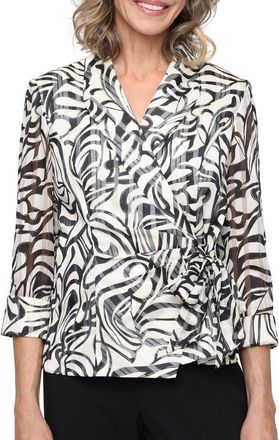 Alex Evenings Metallic Stripe Abstract Print Top in Ivory Black at Nordstrom, Size X-Large