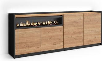 Skraut Home Skraut Home - Aparador Para Sal&oacute;n, Gran Capacidad De Almacenaje, 207x37x80cm, 4 Puertas, Chimenea El&eacute;ctrica, Led, Estilo Moderno, Roble Y Negro