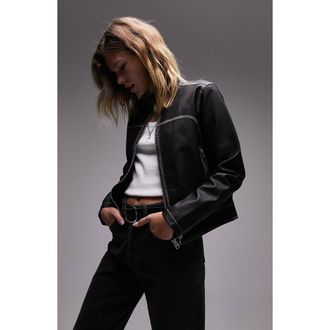 Topshop Faux Leather Jacket in Black at Nordstrom Rack, Size Medium