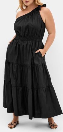 City Chic Haylee One-Shoulder Maxi Dress in Black at Nordstrom, Size 12W