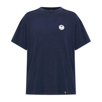 Palm Angels T-shirt in Cotone con Logo Ricamato - - Tops - Uomo - Blu - 2XL