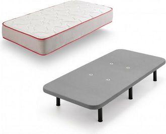 HOGAR 24 Hogar24 - Hf73 - Colch&oacute;n Viscoel&aacute;stico + Base Tapizada, En Color Gris, Con Patas, Medida 90x190 Cm, Nucleo Fresh Natur Alta Densidad Efecto Regenerado