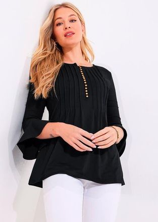 Joe Browns Stretch Cotton Bell Sleeve Henley in Black at Nordstrom, Size 3X