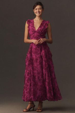 BHLDN Sleeveless V-Neck Pleated Chiffon Maxi Dress