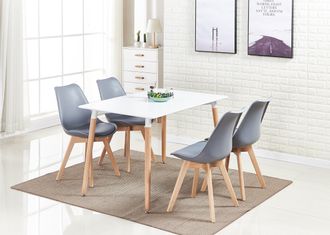 Life Interiors 5PCs Dining Set - a Halo Dining Table & Set of 4 Lorenzo Tulip chairs with Padded Seat in Grey
