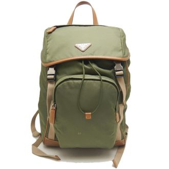Prada Khaki Nylon Leather Backpack (Pre-Owned)