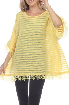 Rain + Rose Fringe Short Sleeve Sweater in Yellow at Nordstrom Rack, Size X-Large