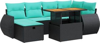 vidaXL 7 Piece Garden Sofa Set with Cushions Grey Poly Rattan Acacia vidaXL