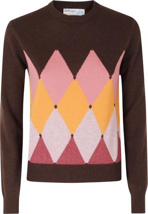 Ballantyne R Neck Pullover - Dames - Ronde hals truien - Bruin - S - Kasjmier - Truien & Vesten