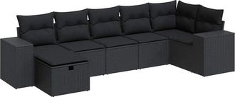 vidaXL Set De Sof&aacute;s De Jard&iacute;n 7 Pzas Con Cojines Rat&aacute;n Sint&eacute;tico Negro Vidaxl