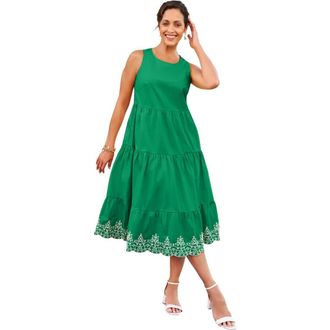 Jessica London Sleeveless Eyelet Poplin Dress in Kelly Green Eyelet at Nordstrom, Size 16