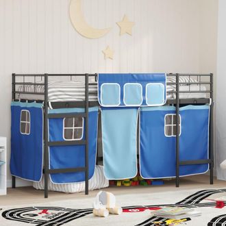 vidaXL KidsLoft Bed Frame with Curtains Black and Blue 75 x 190 cm vidaXL