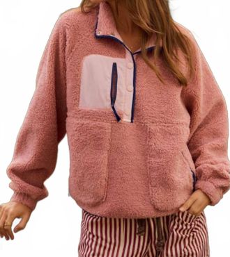Lovlov Daily Colorblock Button Pullover In Mauve Swoon Pink