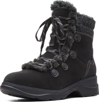 Clarks Womens Aveleigh Zip Warmlined Waterproof Fashion Boot, Black Waxy Suede, 9 Wide