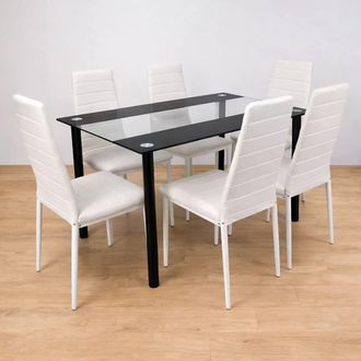 Kosy Koala Black Clear Glass 4 Faux Leather padded White Chairs