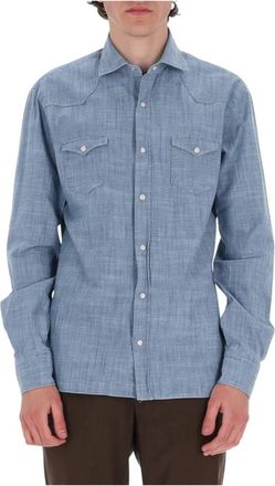 Barba Camicia texas - Heren - Casual Overhemden - Blauw - M - Denim - Overhemden