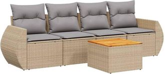 vidaXL Juego De Sof&aacute;s Jard&iacute;n Con Cojines 5 Pzas Rat&aacute;n Sint&eacute;tico Beige Vidaxl