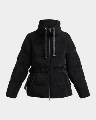Herno Shiny Velvet High-Neck Drawstring Puffer Jacket