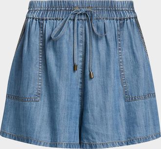Ramy Brook Annalise Wide-Leg Denim Shorts