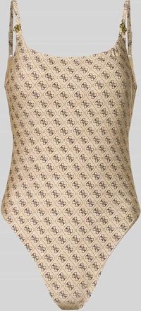 Guess Slim Fit Badeanzug mit Allover-Logo-Print in Beige, Gr&ouml;&szlig;e XL