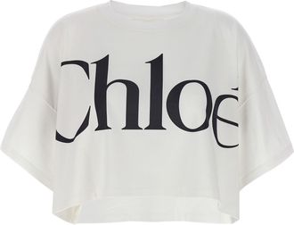 Chlo&eacute; Logo Crop T Shirt Bianco/Nero-Donna