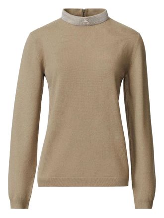 Fabiana Filippi crystal-embellished mock-neck jumper - Brown