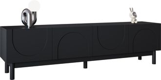 STILVORA Mueble De Tv Con 4 Puertas Sin Tiradores Y 2 Estantes, Dise&ntilde;o Ondulado Moderno, En Mdf, 169&times;34&times;45,5 Cm, Negro