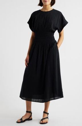 Madewell Stripe Smocked Waist Seersucker Dress in True Black at Nordstrom Rack, Size Small
