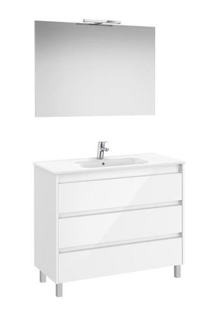 Roca Mueble Lavabo 1000mm Tenet 3 Cajones + Espejo Y Aplique Led Blanco Brillo