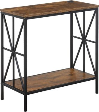Convenience Concepts Tucson Starburst Chairside End Table with Charging Station and Shelf, Barnwood/Black