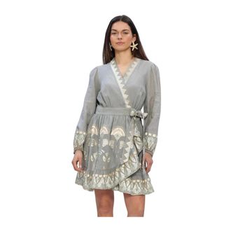 Greek Archaic Kori S6K-4073174 Wikkeljurk - Dames - Jurken - Grijs - Maat: M Linnen