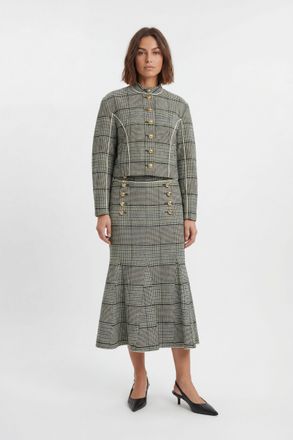 Karen Millen Womens Petite Tailored Check High Neck Jacket - Monochrome Multi - Size 16 UK