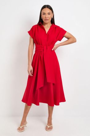 Principles Womens Formal Front Tie Shirt Midi Dress - Red - Size 10 UK