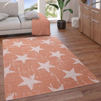 Paco Home Paco Home - Alfombra Exterior Interior Balc&oacute;n Cocina Vintage Motivo Estrellas Naranja Crema 160x220 Cm