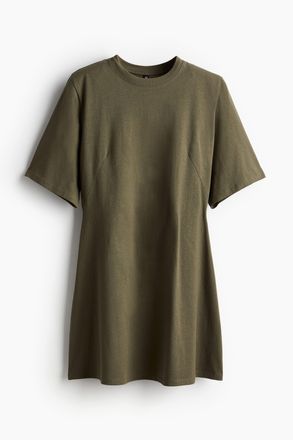 H&M T-Shirt-Kleid mit Schulterpolstern - Dunkles Khakigr&uuml;n