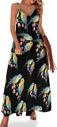 Generic Parakeet Budgies Womens Summer Maxi Dress Casual Swing Tank Dress Ruffle Hem Dresses for Beach Vacation 3XL