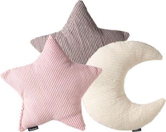 Beliani Conjunto De 3 Cojines Decorativos Infantiles De Pana Con Motivos De Media Luna Y Estrella 35 X 30 Cm 35 X 35 Cm Multicolor Luna