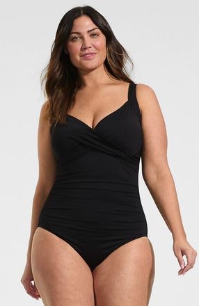 Lands End Sweetheart Underwire Wrap One Piece Swimsuit in Black at Nordstrom, Size 18W