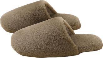 Generic Womens White Fuzzy Slide Slippers, Winter Warm Cozy Fleece Lining Scuff Slippers, Non-Slip Rubber Sole Indoor Outdoor House Shoes,Dark Brown,6.5 UK