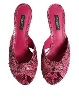 Dolce & Gabbana Womens Pink Leather Heels Slides Sandals Shoes Python