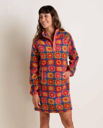 Toad & Co Campo Fleece 1/4 Snap Dress In Kyanite Floral Print