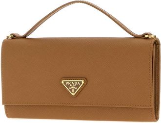 Prada Womens Saffiano Leather Wallet Brown