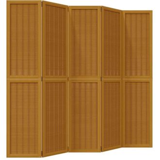 vidaXL Biombo Separador De 5 Paneles Madera Maciza Paulownia Marr&oacute;n Vidaxl