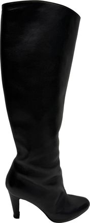 Christian Louboutin Almond-Toe Knee-High Boots in Black Leather