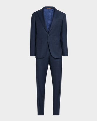 Canali Men & apos;s Denim Effect Wool Peak Lapel Suit