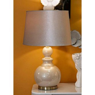 Dmora L&aacute;mpara De Mesa Danubio, Luz De Escritorio, Luz De Oficina, L&aacute;mpara De Trabajo, 38x38 H61 Cm, Blanco Perla - Dmora