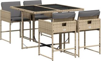 vidaXL Set Comedor De Jard&iacute;n 5 Pzas Con Cojines Rat&aacute;n Sint&eacute;tico Beige Vidaxl