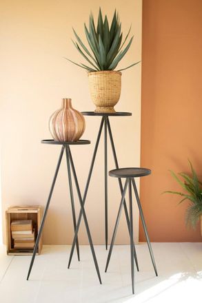 Kalalou Set Of Three Tall Painted Metal Display Stands