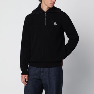 Moncler Maglione nero in lana a coste