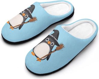 Generic Penguin Witch Mens Slippers Slip On Comfortable Fleece Cotton House Shoes Winter